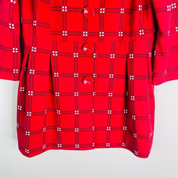 Eden Court red white black plaid mod button holiday peplum preppy jacket medium - Picture 3 of 8